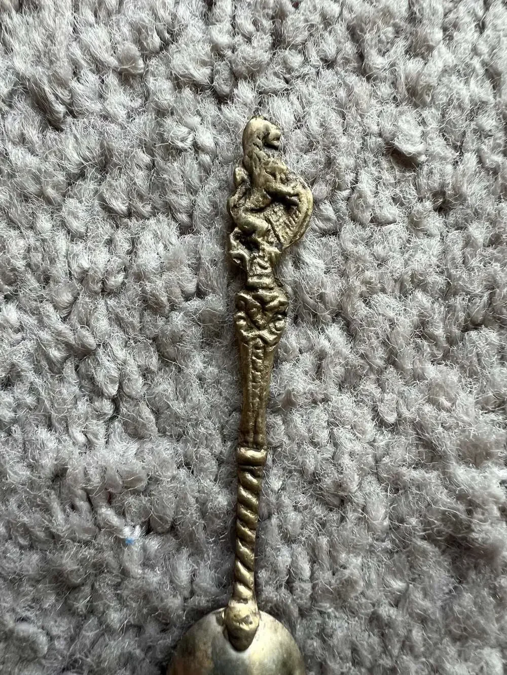 Vintage Italian Ornate Brass Demitasse Spoon with Heraldic Lion Motif